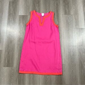 Sigrid Olsen 100% Linen Vibrant Pink Orange Lining Mini Shift Dress Size Small